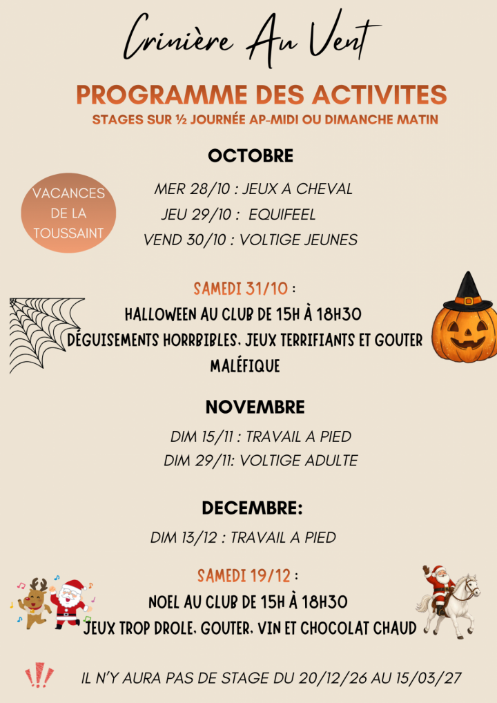 programme octobre a decembre